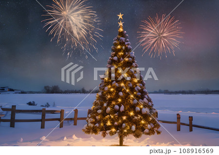 クリスマスツリーと雪の風景 2 クリスマスツリーと雪の風景 2 108916569