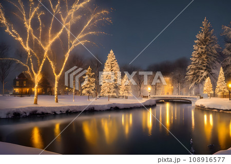 クリスマスツリーと雪の風景 10 クリスマスツリーと雪の風景 10 108916577