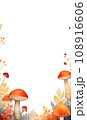 AI-generated content. Autumn watercolor illustration. Fall background with orange leaves and mushrooms 108916606