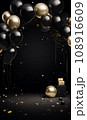 AI-generated content. Empty podium illustration for showcase products with black and golden balloons 108916609