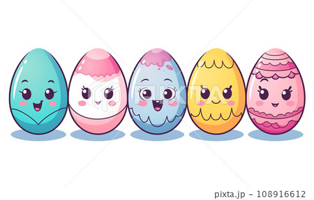 AI-generated content. Colorful Easter eggs, cartoon illustration on white background AI-generated content. Colorful Easter eggs, cartoon illustration on white background 108916612