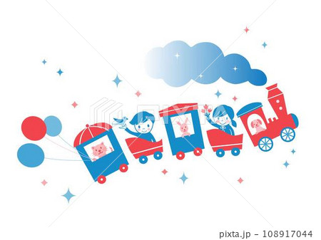子供と動物を乗せた汽車ポッポ 108917044