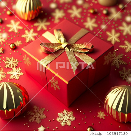 金のリボンで装飾してる赤いプレゼント 金のリボンで装飾してる赤いプレゼント 108917180