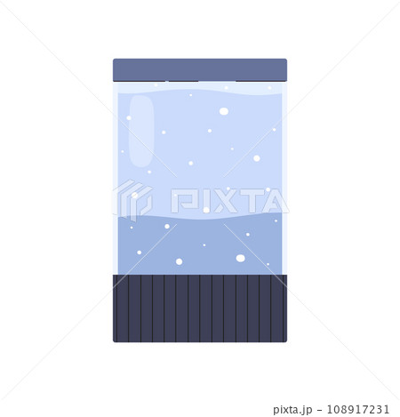 Empty glass home aquarium, square fish tank with lid, reservoir with clean water for fish cartoon vector illustration 108917231