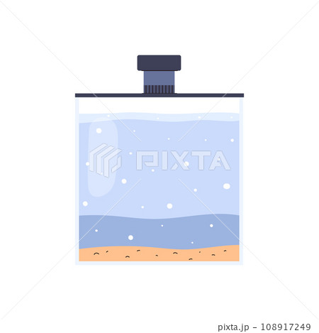 Empty glass home aquarium with sand, pebbles on the bottom, vector square fish tank, reservoir with clean water for fish 108917249
