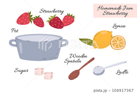 Recipe strawberry jam, cartoon vector illustration on white background Recipe strawberry jam, cartoon vector illustration on white background 108917367