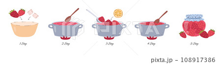 Strawberry jam recipe, cartoon vector illustration on white background 108917386