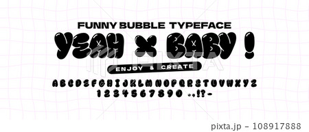Bubble abstract shapes alphabet font. Funky balloon organic typeface in trendy retro y2k style. Cartoon kids graffiti vector illustration. Letters and numbers. Bubble abstract shapes alphabet font. Funky balloon organic typeface in trendy retro y2k style. Cartoon kids graffiti vector illustration. Letters and numbers. 108917888