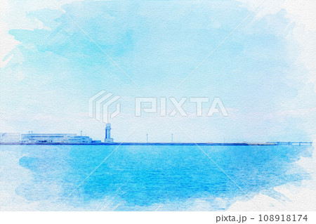 [水彩画[愛知県常滑市の中部国際空港セントレア [水彩画[愛知県常滑市の中部国際空港セントレア 108918174