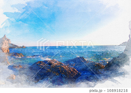[水彩画]愛知県田原市の日出の石門海岸 108918218