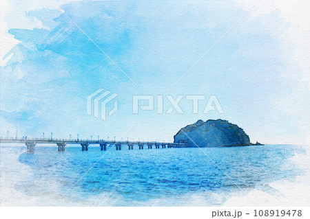 [水彩画]愛知県蒲郡市の竹島 108919478