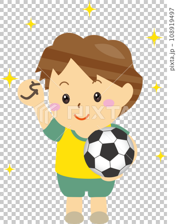 サッカーボールを持つ笑顔の子供 108919497