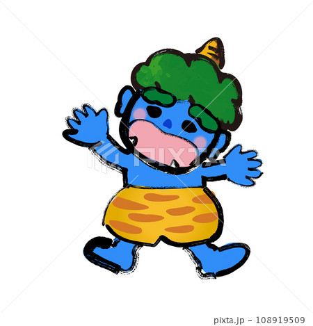 困っているポップな節分の青鬼（小鬼）のイラスト素材 108919509