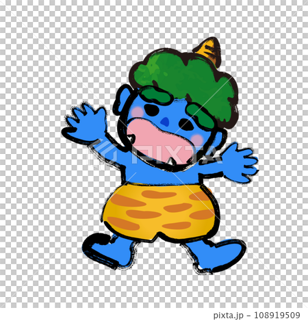 困っているポップな節分の青鬼（小鬼）のイラスト素材 108919509