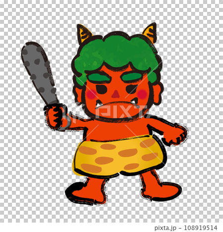 手持金棒的流行風格節分紅妖（妖精）插畫素材 108919514