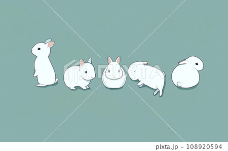 白うさぎの5種類のポーズセット(青色) 白うさぎの5種類のポーズセット(青色) 108920594