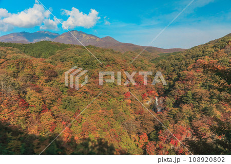 紅葉の霧降の滝と日光連山 紅葉の霧降の滝と日光連山 108920802