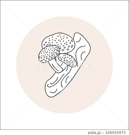 Mushroom line icon black in circle. Vector illustration isolated shiitake in doodle style. 108920973