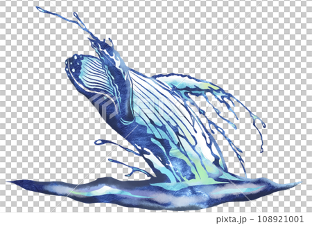 水しぶきを上げブリーチングする鯨イラスト 水しぶきを上げブリーチングする鯨イラスト 108921001