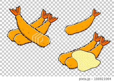 A set of hand-drawn illustrations of fried shrimp 108921064
