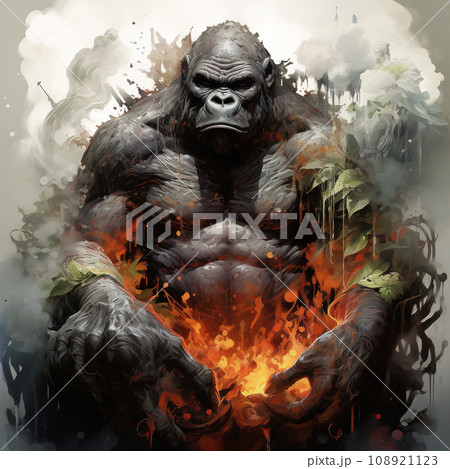 Fantasy of gorilla that looks formidable.,のイラスト素材