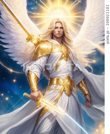 白衣の大天使ミカエルのイラスト アート（AI生成画像）のイラスト素材