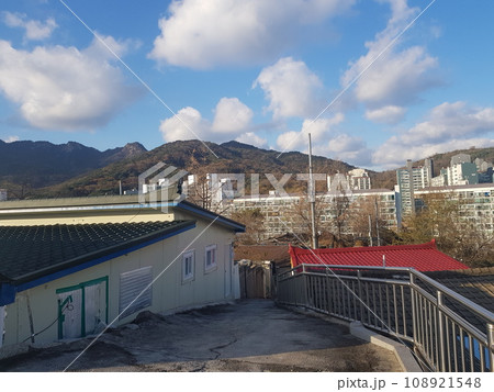 a view through tram window of the country side 108921548