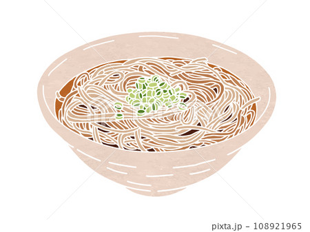 かけそばのイラスト（版画風） 108921965
