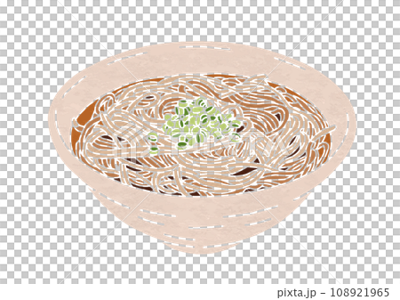かけそばのイラスト（版画風） 108921965