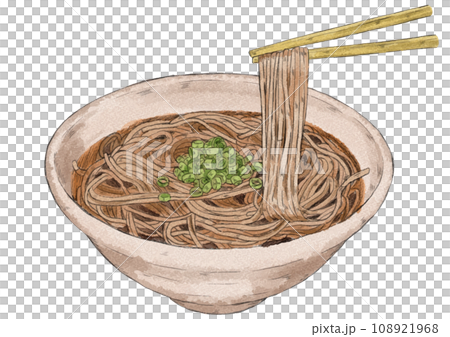 箸で麺を持ち上げているかけそばのイラスト（水彩風） 108921968