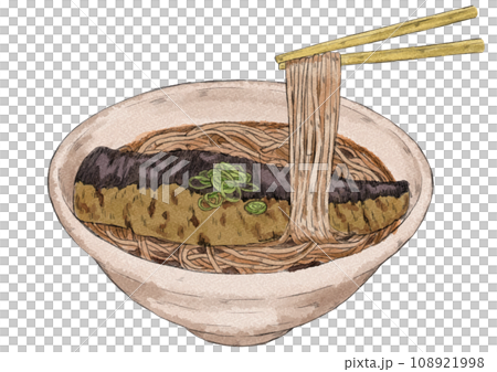 Illustration of herring soba holding noodles with chopsticks (watercolor style) 108921998