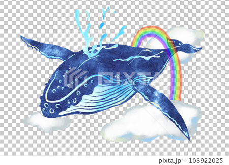 大空に虹を掛け泳ぐクジライラスト 108922025