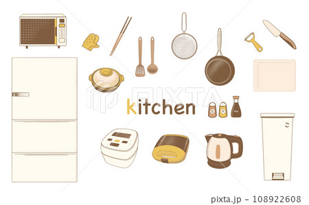 キッチン用品のシンプルイラストセット 108922608