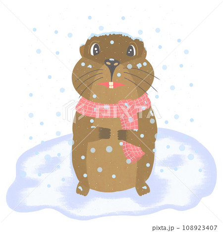 Cartoon groundhog in the snow 108923407