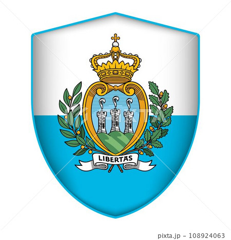 San Marino flag in shield shape. Vector illustration. San Marino flag in shield shape. Vector illustration. 108924063