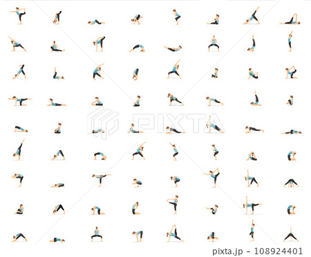 Woman practicing yoga 72 poses for your design 108924401