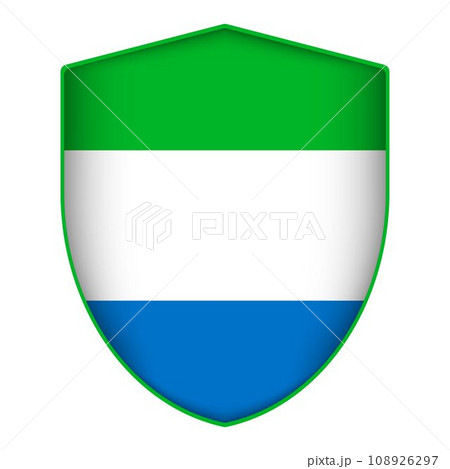 Sierra Leone flag in shield shape. Vector illustration. Sierra Leone flag in shield shape. Vector illustration. 108926297