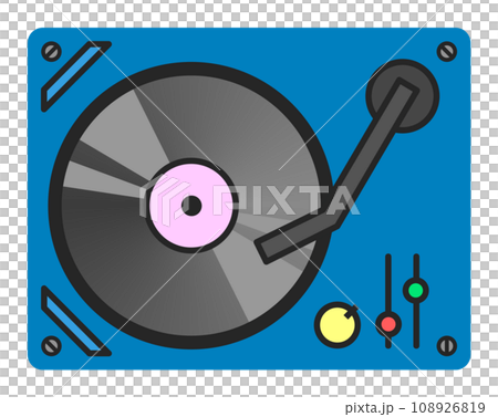 Illustration of a player listening to music with retro and nostalgic records 108926819