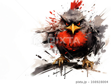 Image of painting northern cardinal bird on a white background., Birds., Wildlife Animals. 108928004
