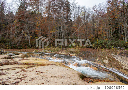ダム完成により水没する成瀬川上流の赤い河床　秋田県　2023年11月 108928562