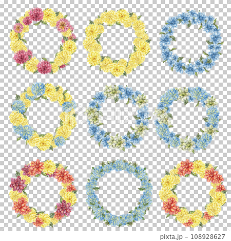 Flowers wreath with dahlia, watercolor illustration for cards, backgrounds. Watercolor illustration for scrapbooking. Hand drawn background with flower for your design. Perfect for wedding invitation. Flowers wreath with dahlia, watercolor illustration for cards, backgrounds. Watercolor illustration for scrapbooking. Hand drawn background with flower for your design. Perfect for wedding invitation. 108928627