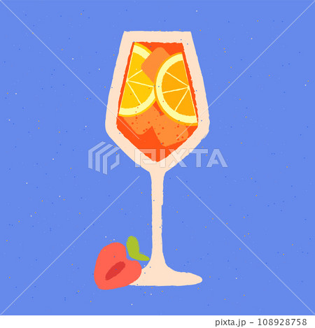 Orange drink with citrus fruit. Aperol Spritz in glass. Vector with texture 108928758