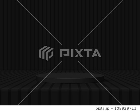 Black podium with line vintage sun rays background design. Vector illustration 108929713