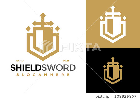 Shield Sword Logo design vector symbol icon illustration Shield Sword Logo design vector symbol icon illustration 108929807