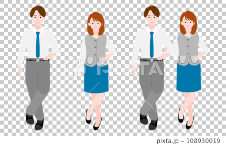 男性和女性上班族單腳站立的插圖集 108930019