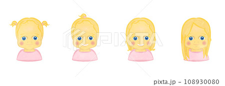色んな髪型のかわいい女の子のイラストセット　01 108930080