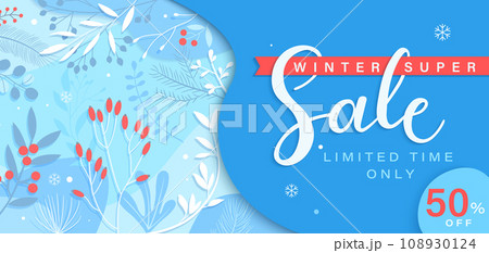 Winter super sale banner with lettering, berries 108930124