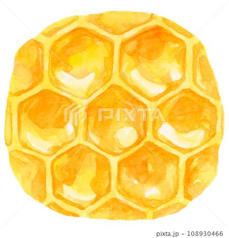はちみつがたっぷり詰まったハニカム　水彩イラスト 108930466