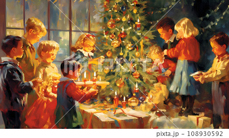 ウキウキするこどもたちのクリスマス 108930592