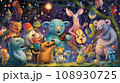 架空の動物たちが楽しそうに演奏をして歌う 108930725